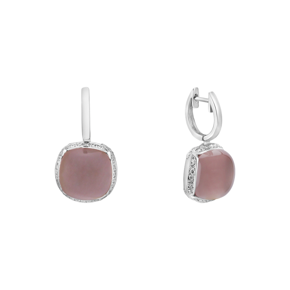 Diamond earrings with Rose Quartz Mystic Drop