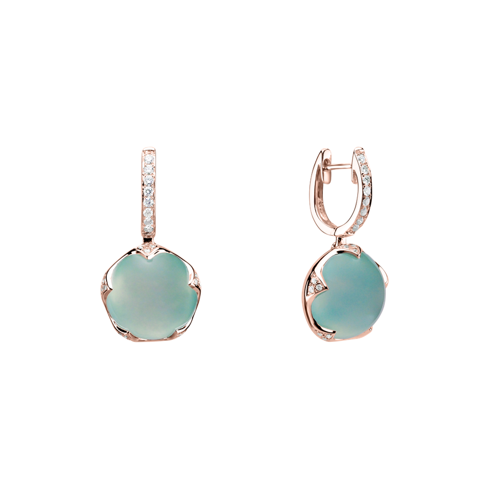 Diamond earrings with Chalcedony Vivid Blossom