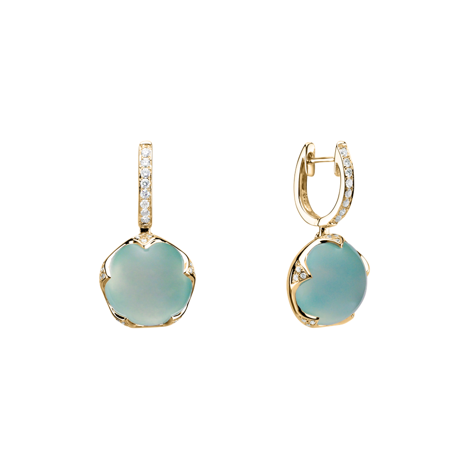 Diamond earrings with Chalcedony Vivid Blossom