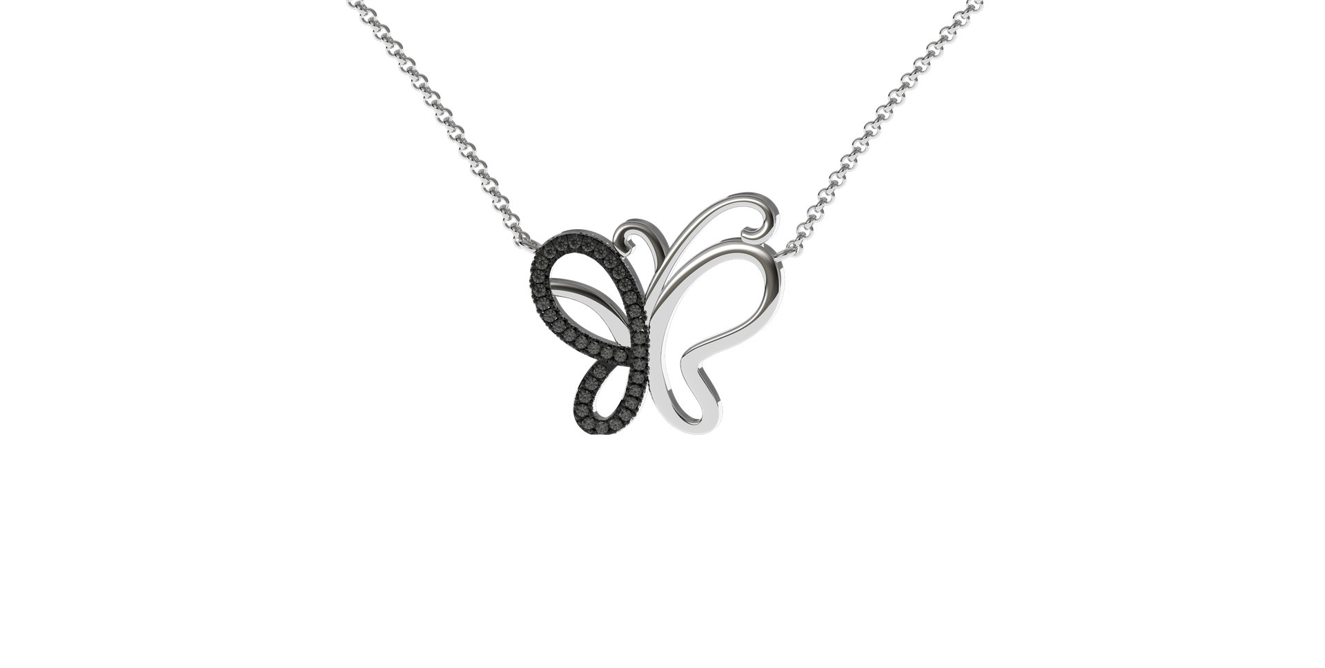 Necklace with black and white diamonds Butterfly