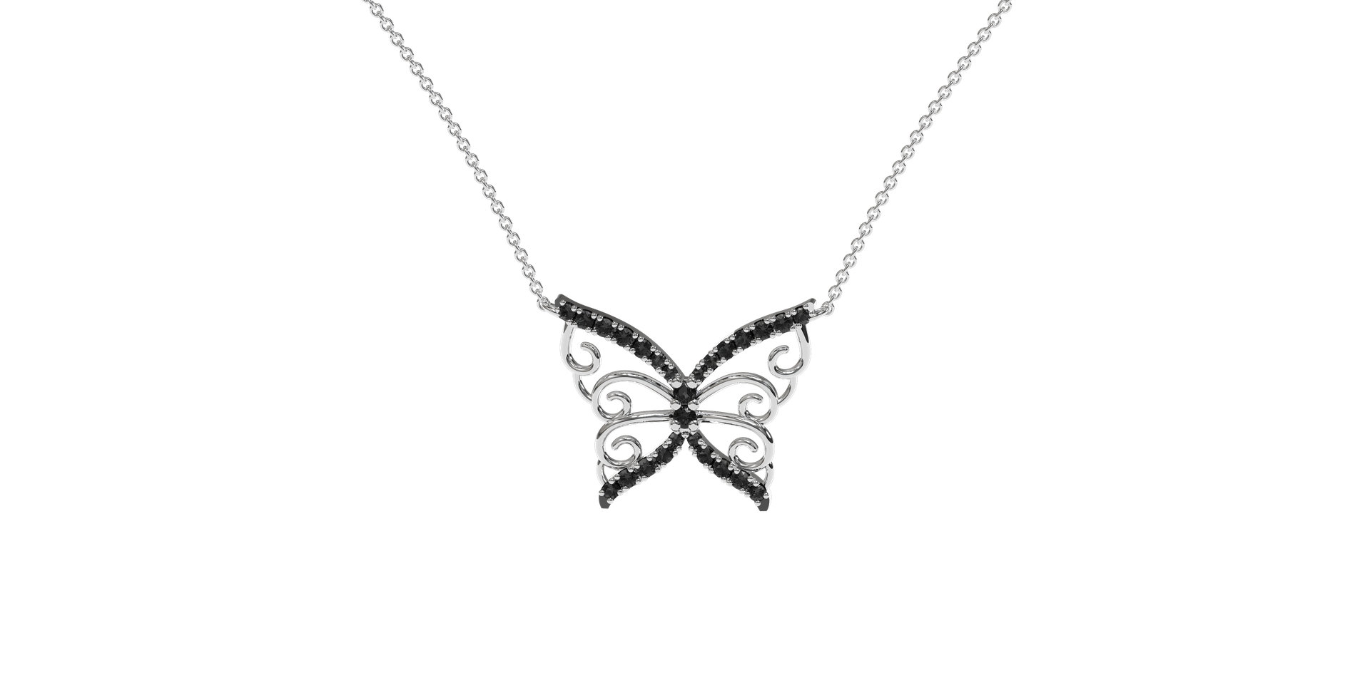 Necklace with black and white diamonds Butterfly