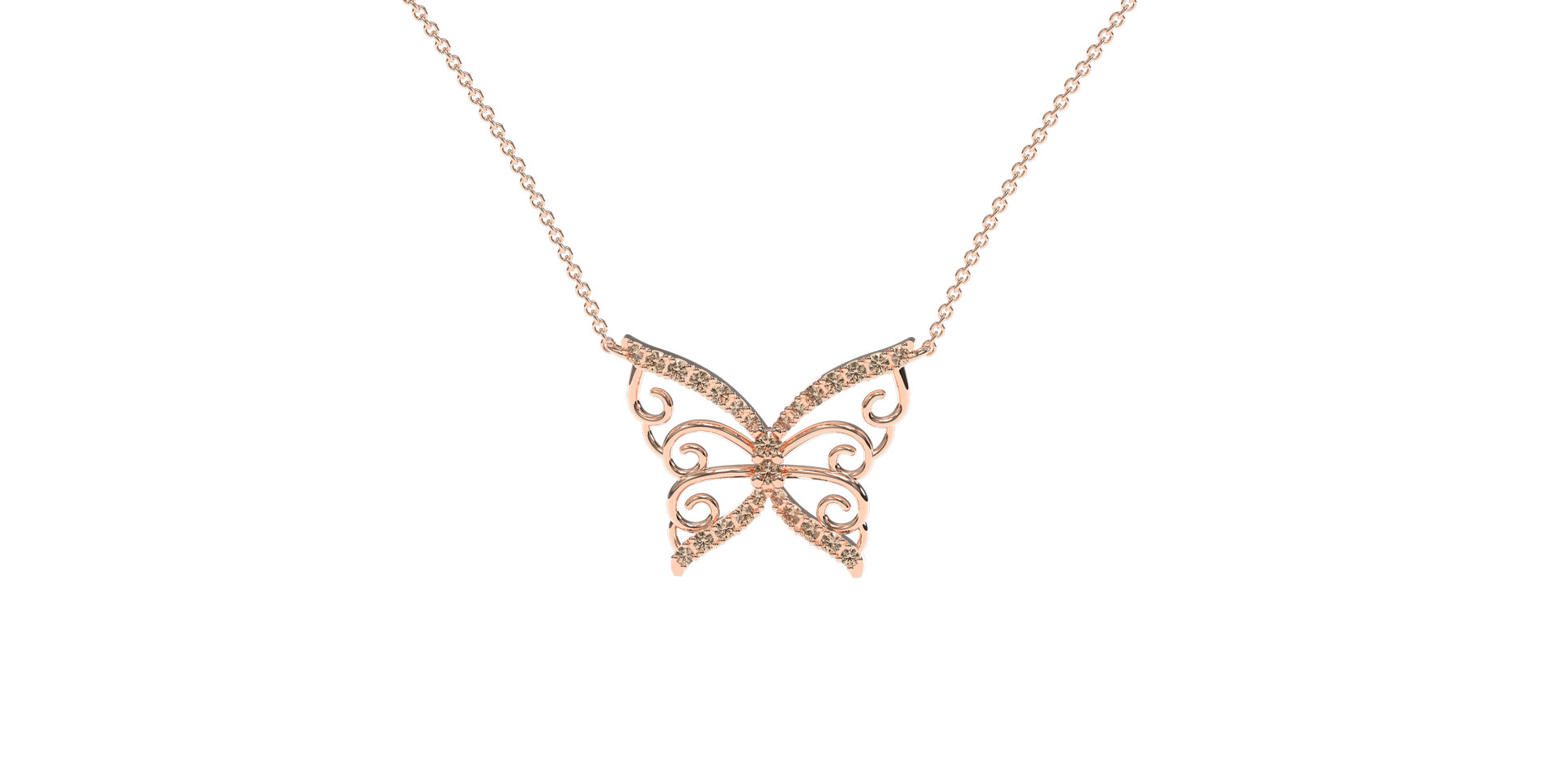 Necklace with brown and white diamonds Butterfly