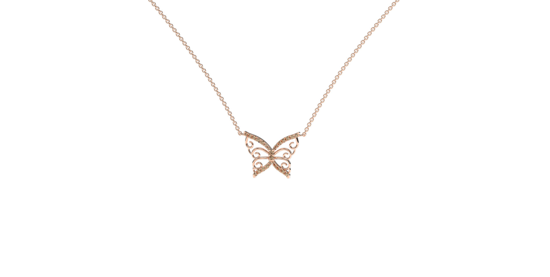 Necklace with brown and white diamonds Shiny Butterfly