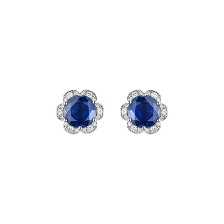 Diamond earrings with Sapphire Deep Blossoms