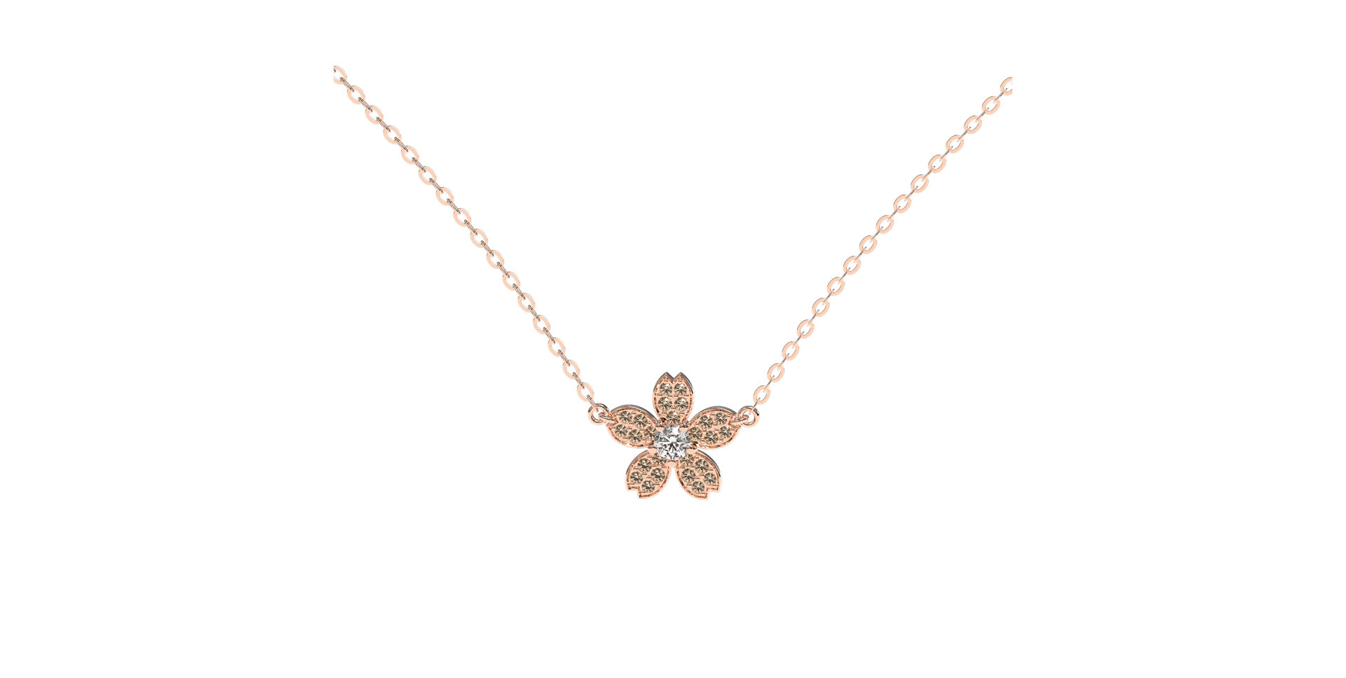 Necklace with brown and white diamonds Flower