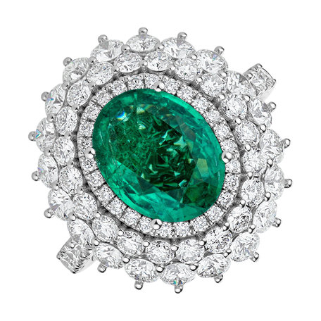 Diamond ring with Emerald Frozen Drop