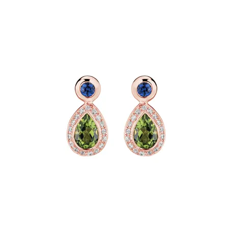 Diamond earrings with Peridote and Sapphire Charme