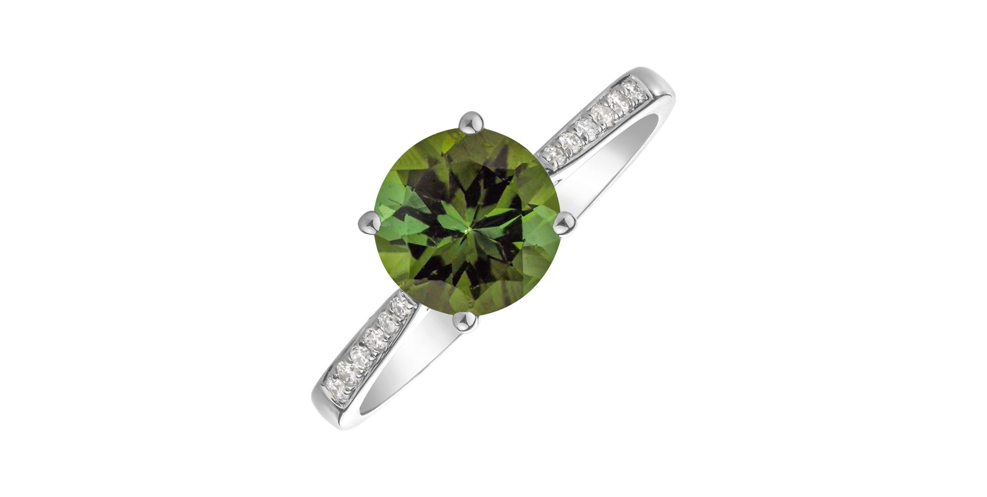 Diamond ring with Tourmaline Green Bonbon