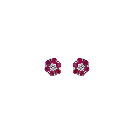 Diamond earrings and Ruby Shiny Flower