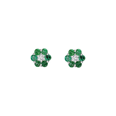 Diamond earrings and Emerald Shiny Flower