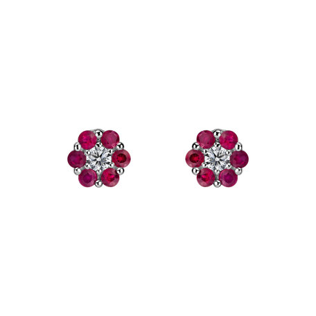 Diamond earrings and Ruby Shiny Flower