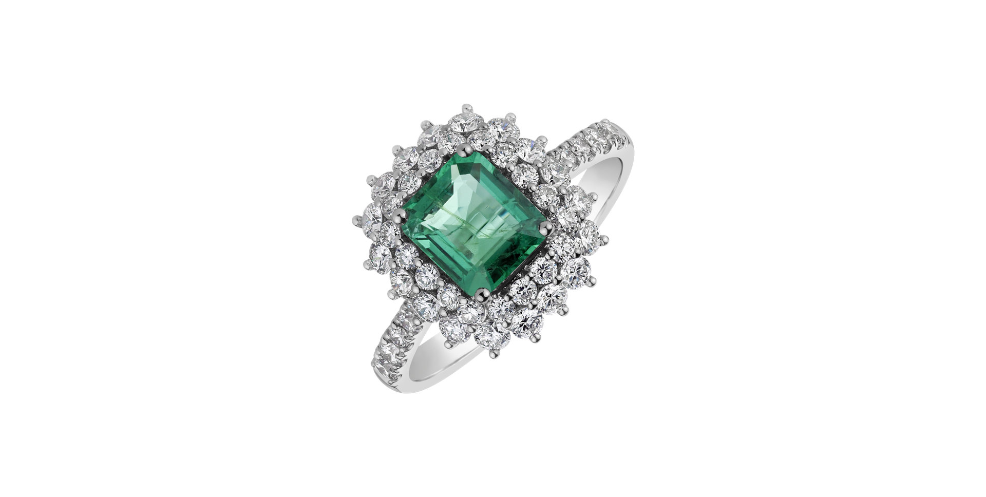 Diamond ring with Emerald Mystery Princess