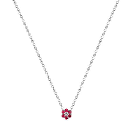 Diamond necklace with Ruby Shiny Flower