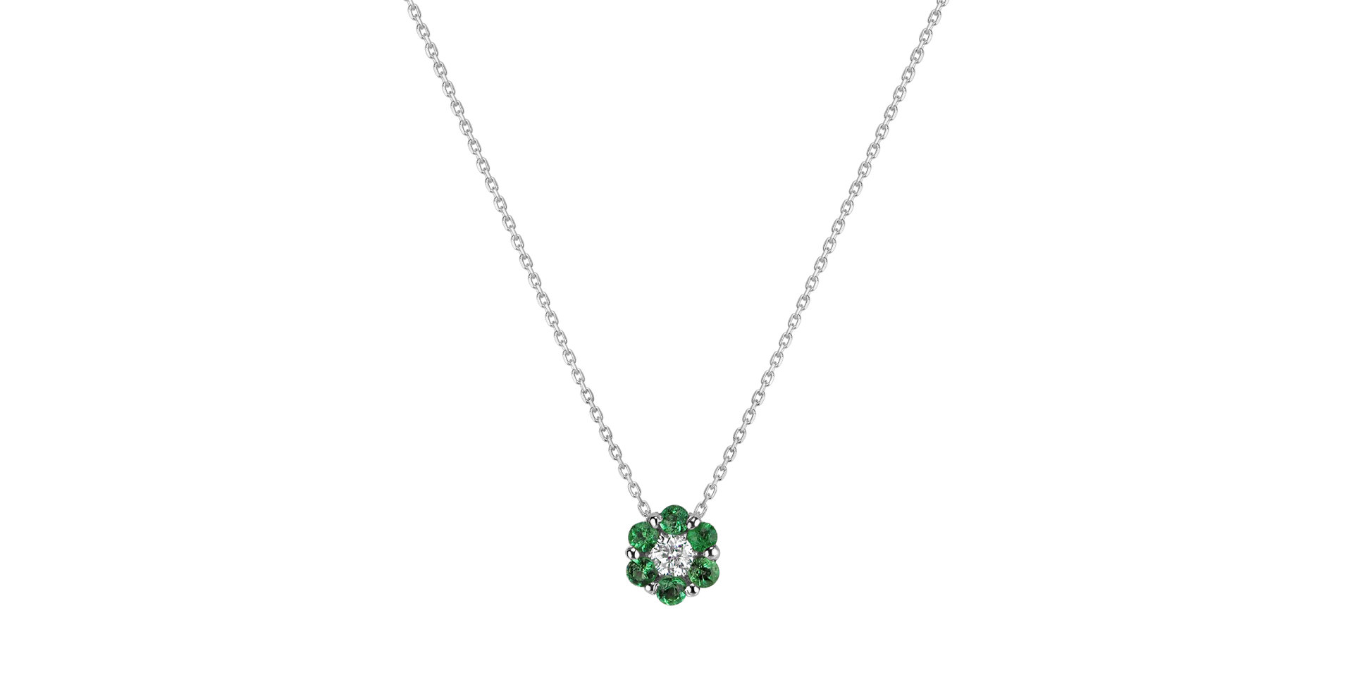 Diamond necklace with Emerald Shiny Flower