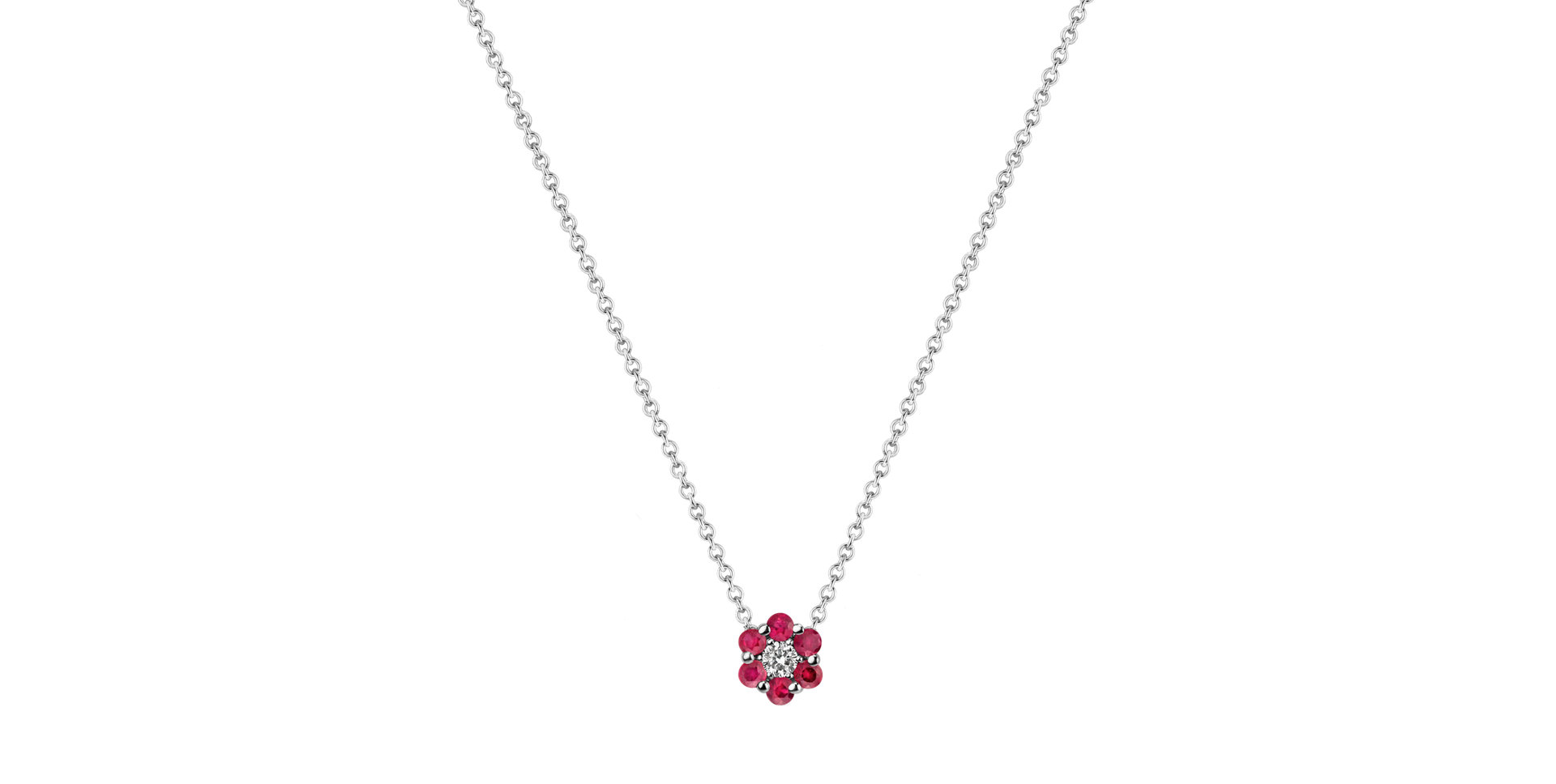 Diamond necklace with Ruby Shiny Flower