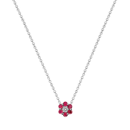 Diamond necklace with Ruby Shiny Flower