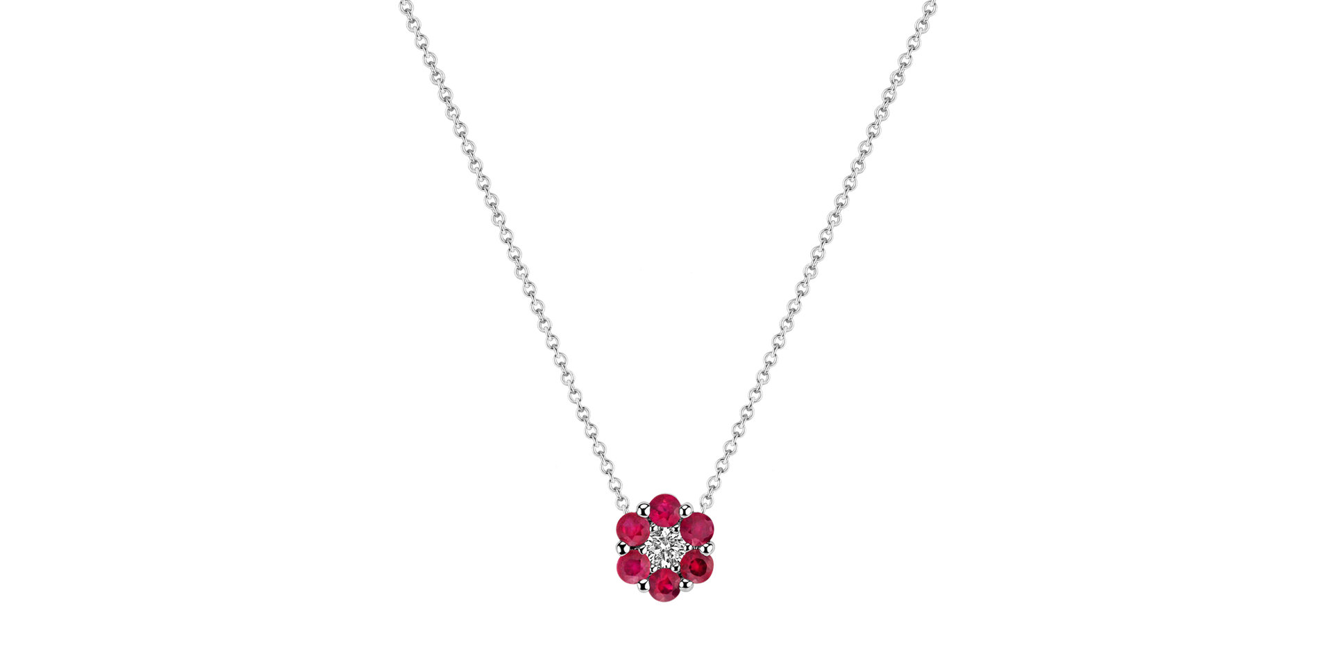 Diamond necklace with Ruby Shiny Flower