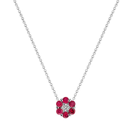 Diamond necklace with Ruby Shiny Flower