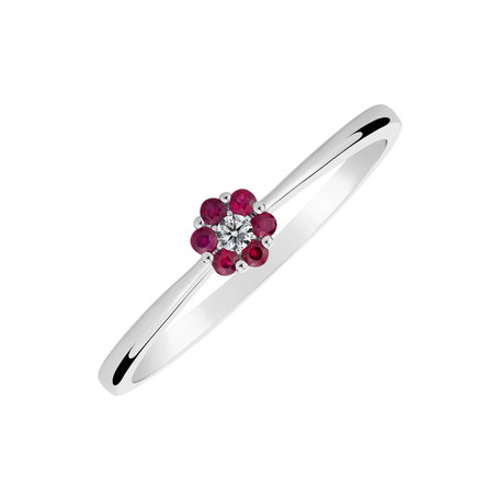 Diamond ring with Ruby Shiny Flower