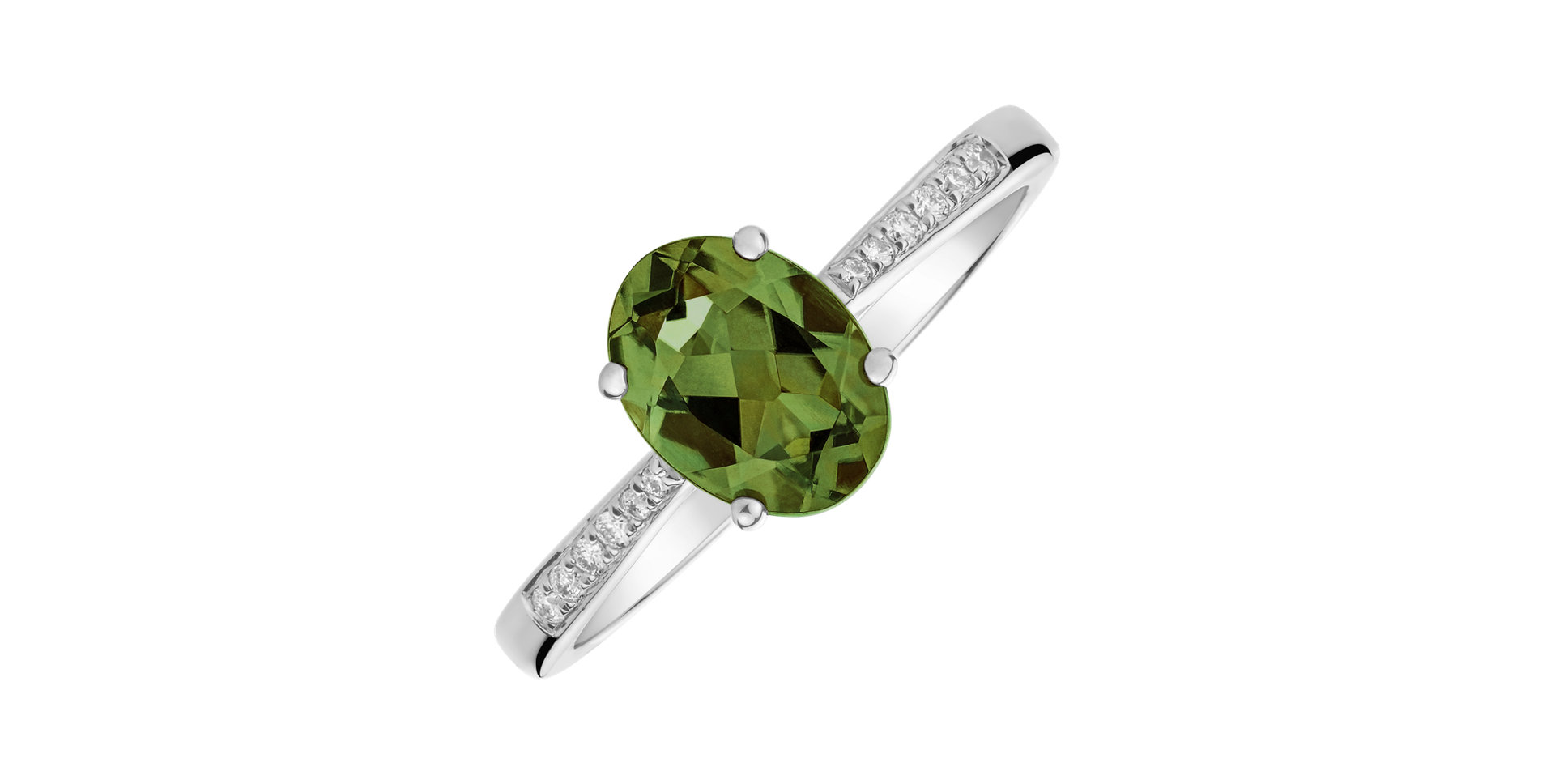 Diamond ring with Tourmaline Green Bonbon
