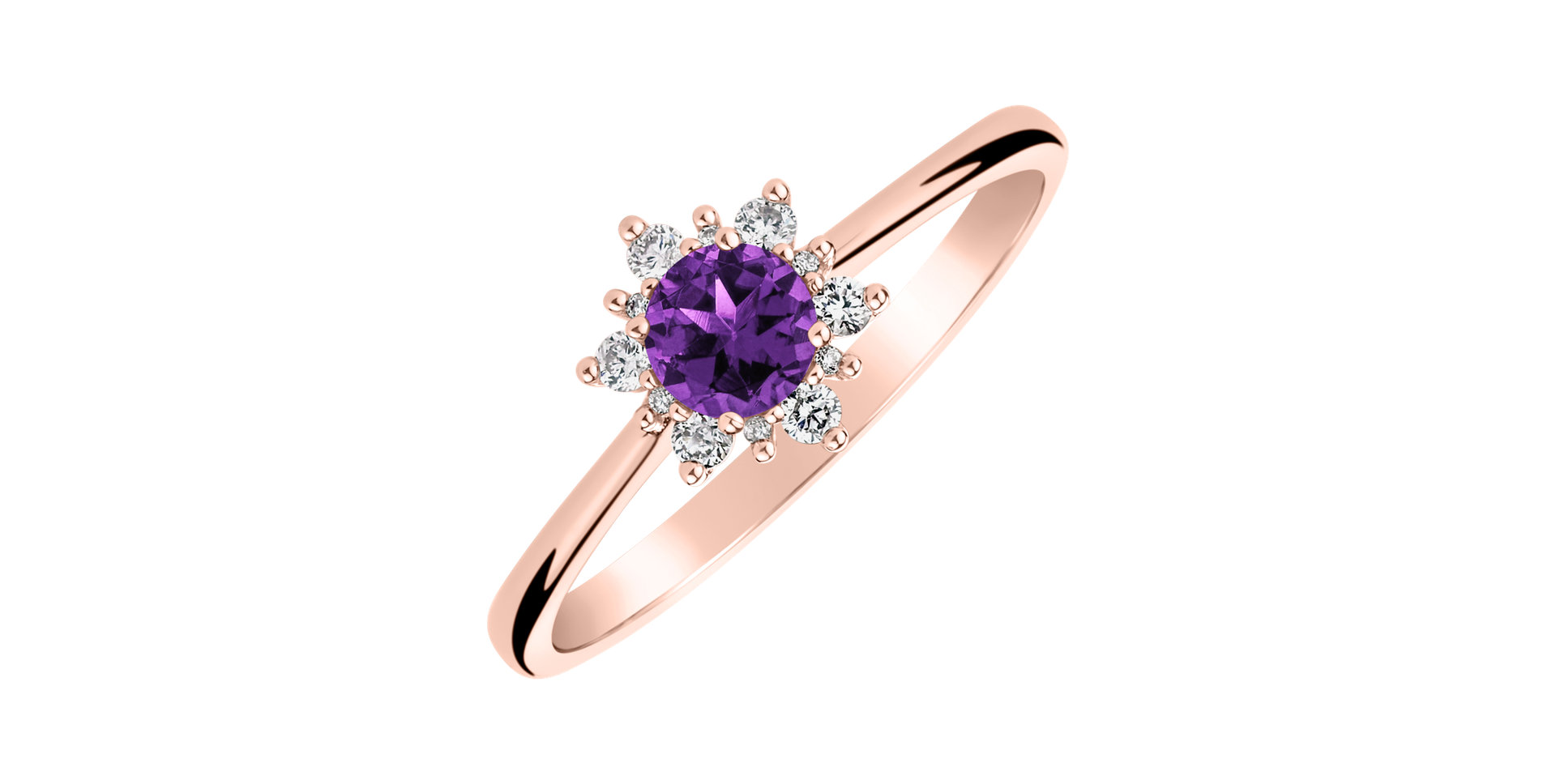 Diamond ring with Amethyst Brazil Glowing Starlet