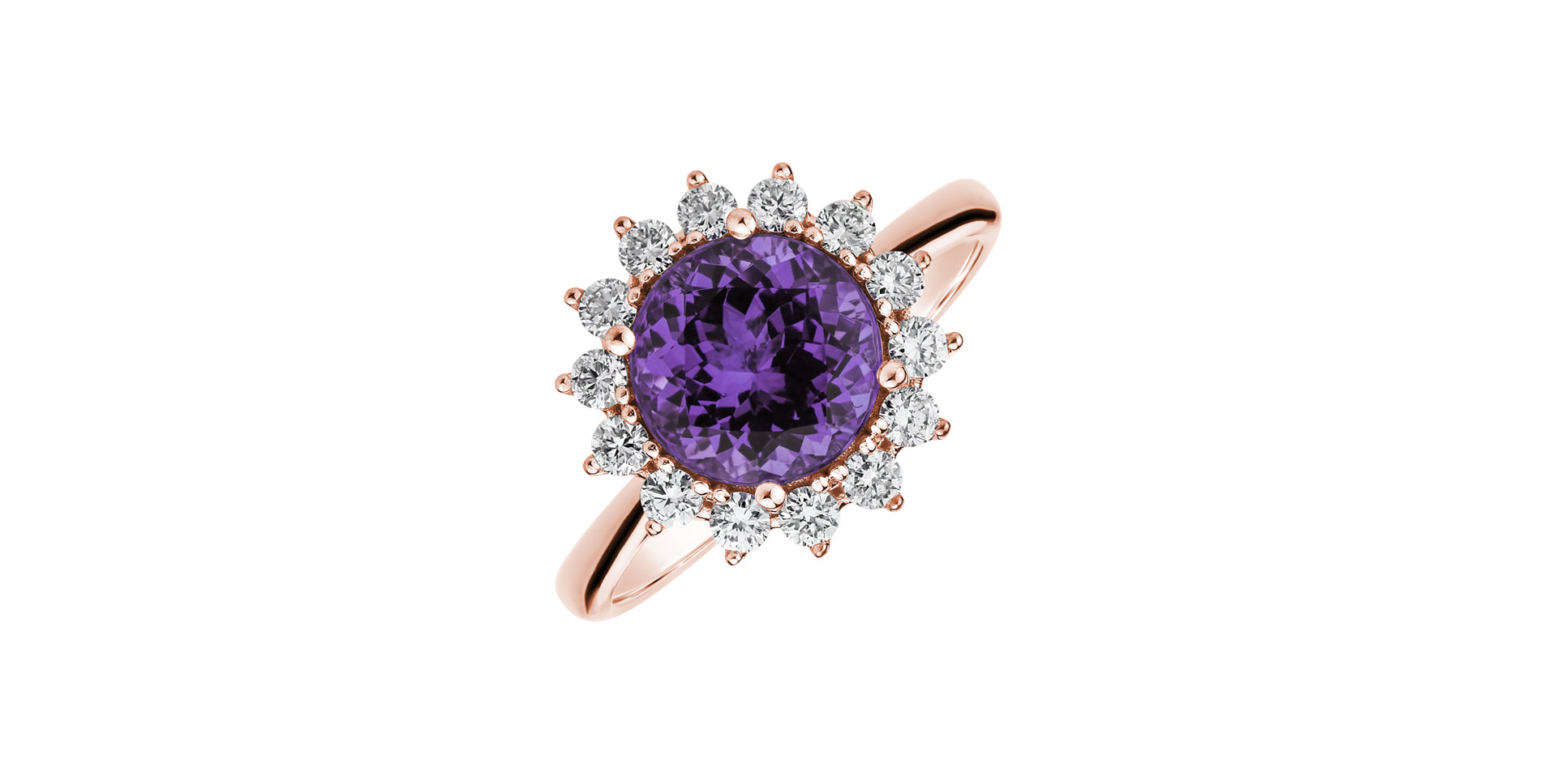 Diamond ring with Amethyst Brazil Stellar Sun