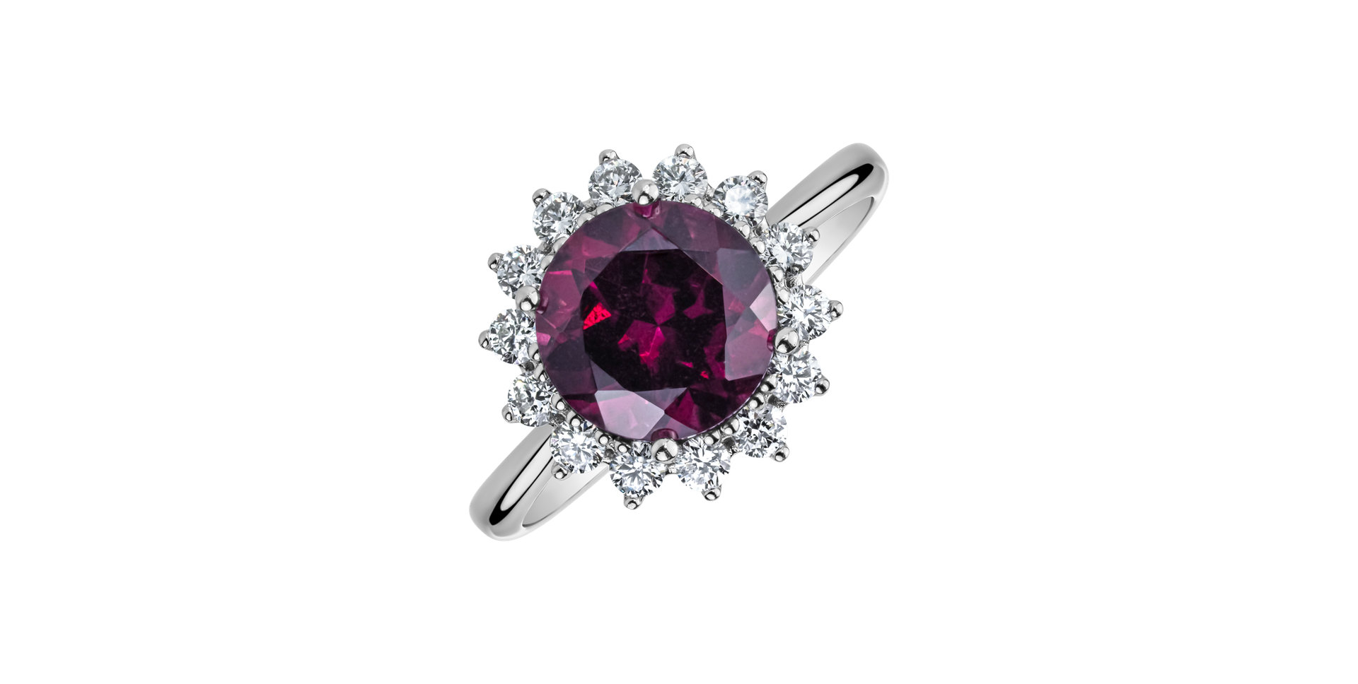 Diamond ring with Rhodolite Stellar Sun