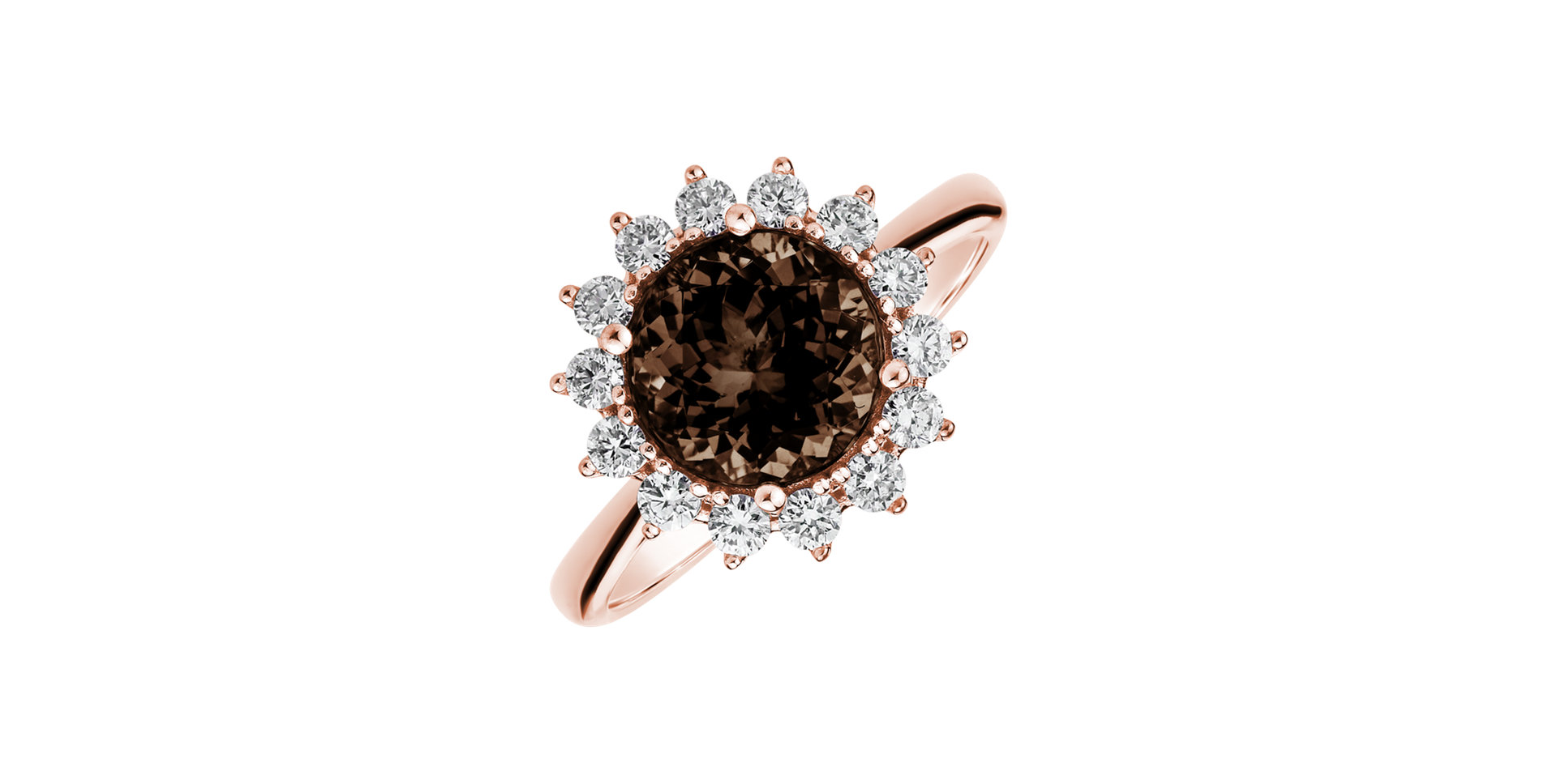 Diamond ring with Smoky Quartz Stellar Sun