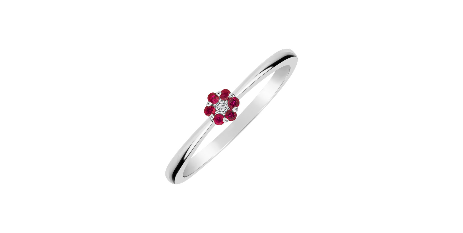 Diamond ring with Ruby Shiny Flower