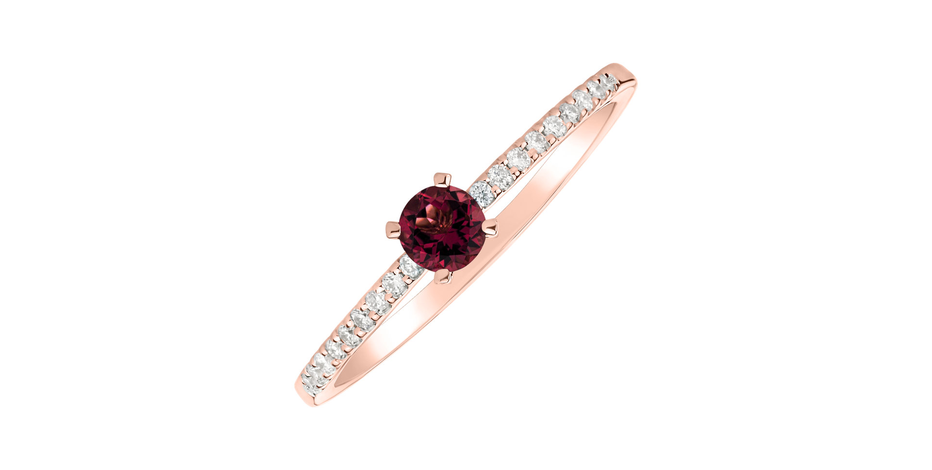 Diamond ring with Rhodolite Gem Simplicity
