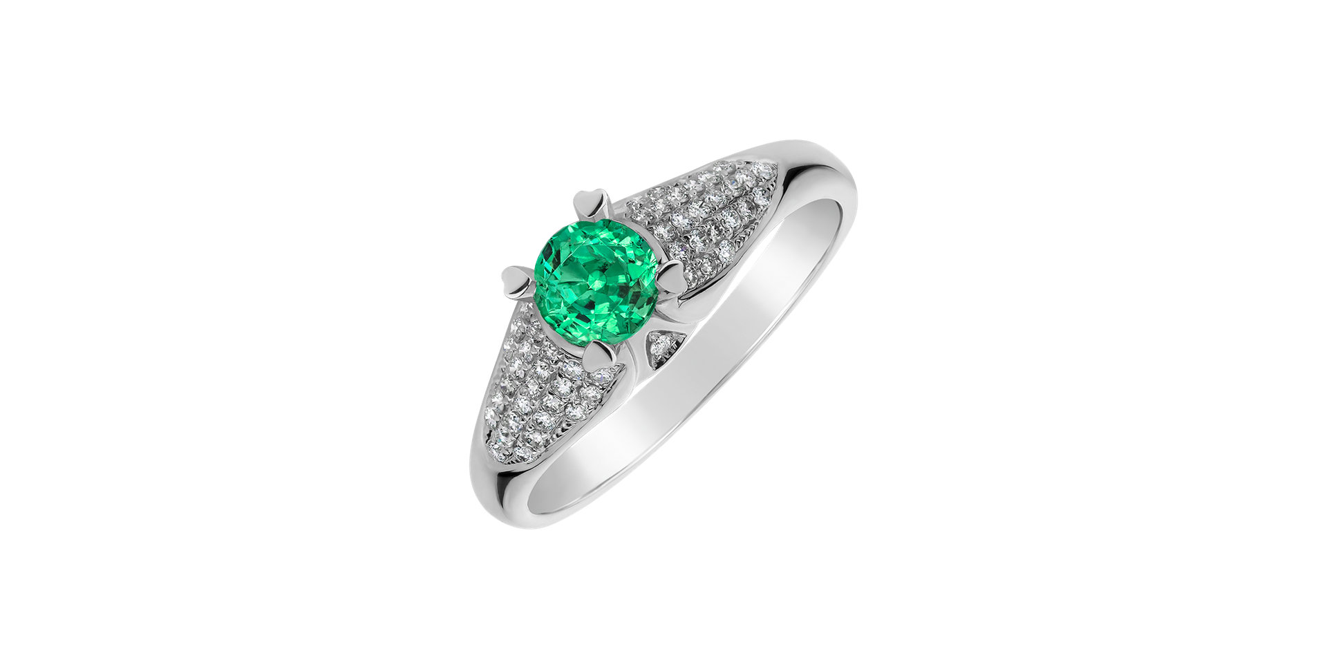 Diamond ring with Emerald Viridescent
