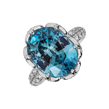 Diamond ring with Zircon Water of Life