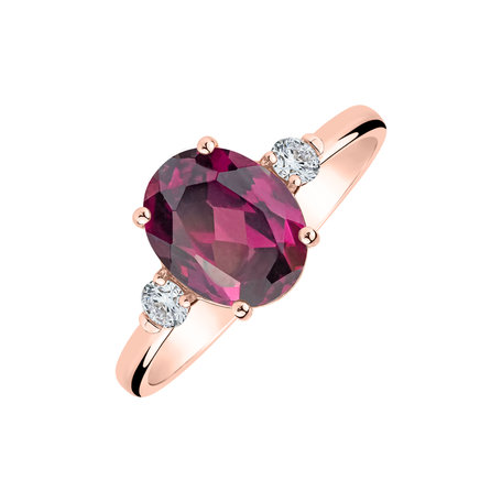 Diamond ring with Rhodolite Scarlet Ember