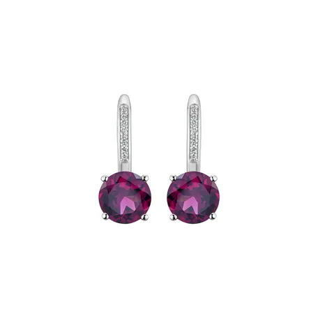Diamond earrings with Rhodolite Carlo