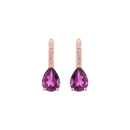 Diamond earrings with Rhodolite Tearfall