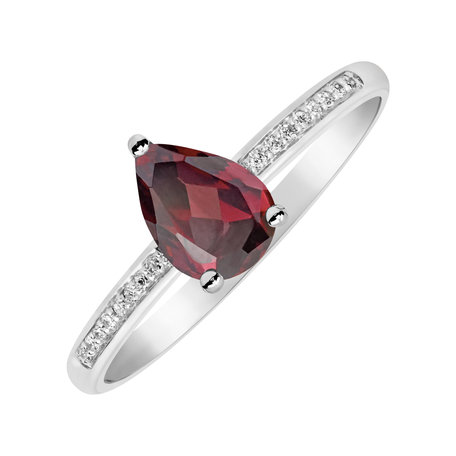 Diamond ring with Rhodolite Teardrop