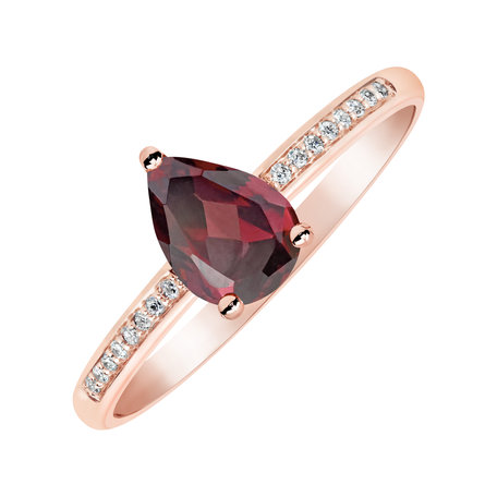 Diamond ring with Rhodlite Teardrop