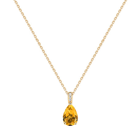 Diamond necklace with Citrine Teardrop