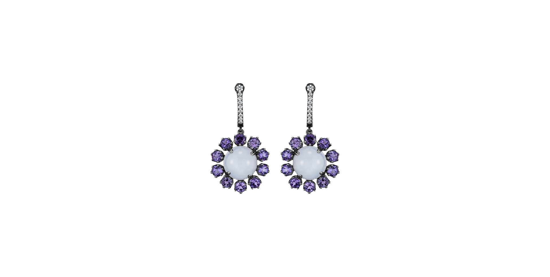 Diamond earrings with Moonstone and Amethyst Honey Dew
