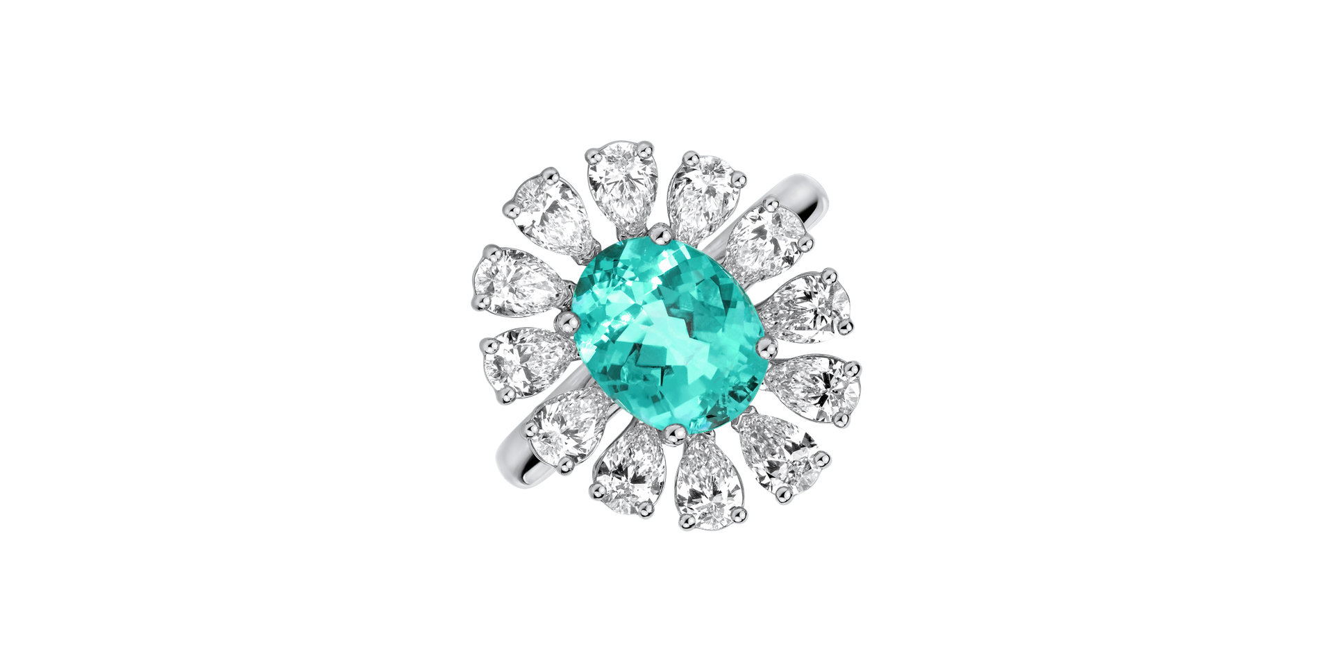 Diamond ring with Paraiba Petal of the Wind