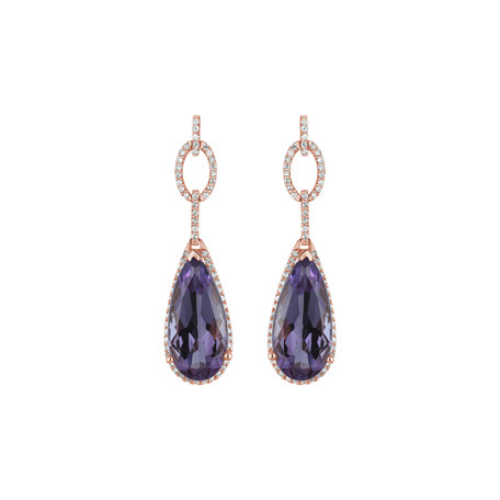 Diamond earrings with Amethyst Tear of Light