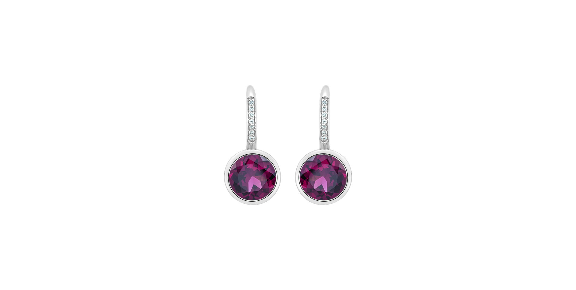 Diamond earrings with Rhodolite Regal Elegance