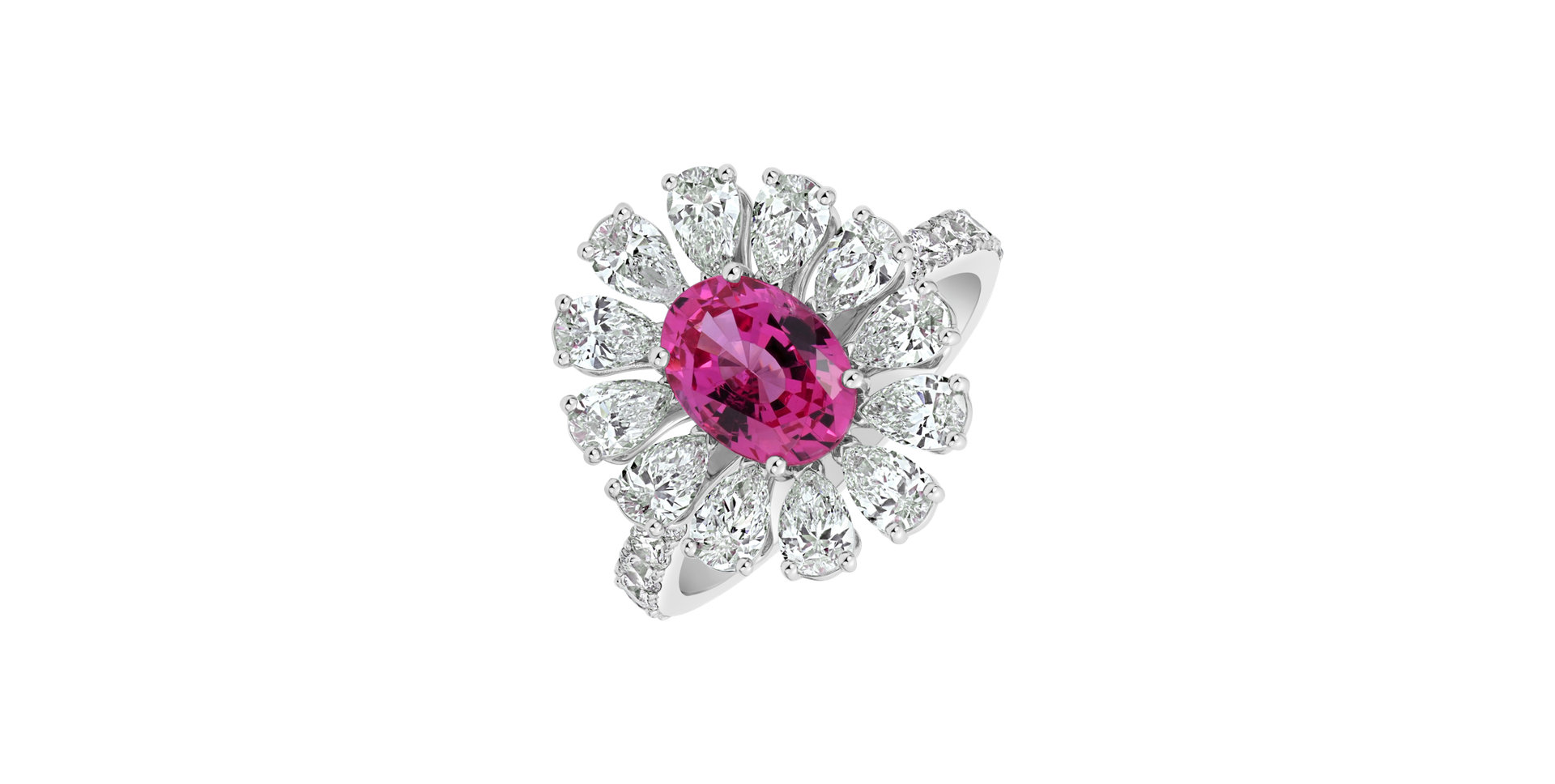 Diamond ring with Spinel Petal of the Wind