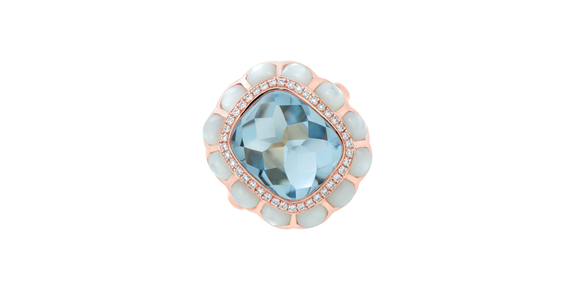 Diamond ring with Topaz and Pearl The Imperial Azure
