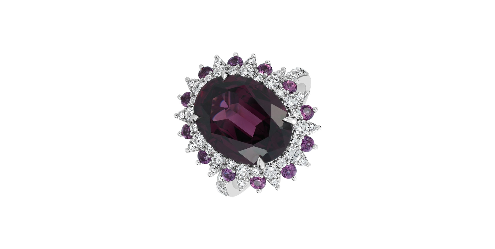 Diamond ring with Rhodolite Scarlet Monarch