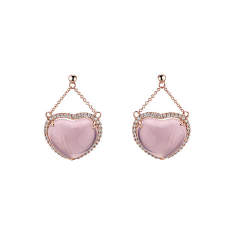 Diamond earrings with Rose Quartz Mon Amour Adieu