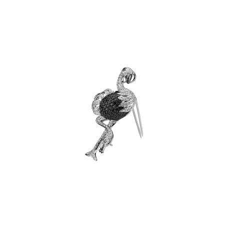 Brooch and necklace with black and white diamonds Diamond Ostrich