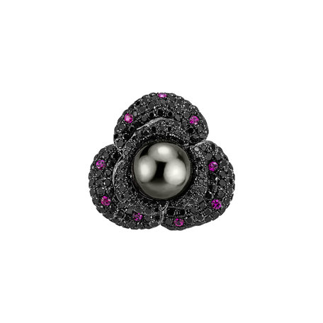 Brooch with Pearl, black diamonds and Ruby Brož a přívěs s perlou, černými diamanty a rubíny Dolores