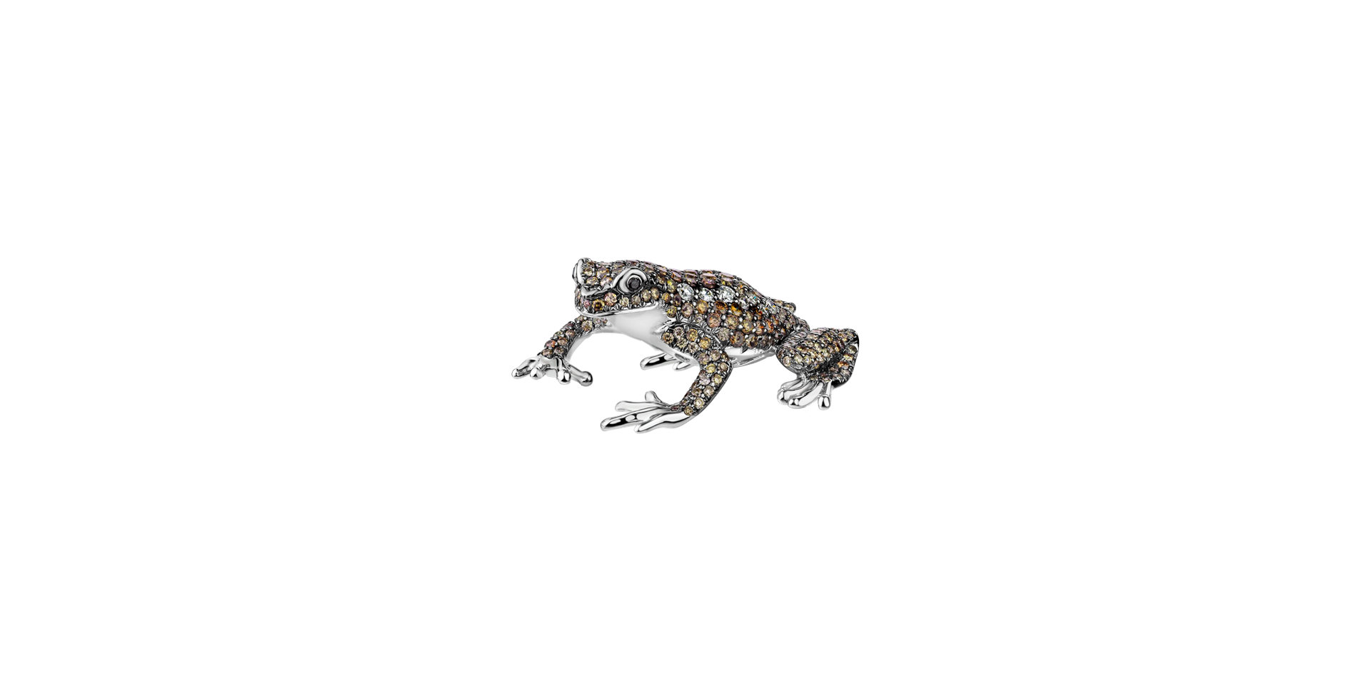 Brooch with white, brown and black diamonds Mystery Frog