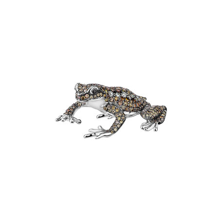 Brooch with white, brown and black diamonds Mystery Frog